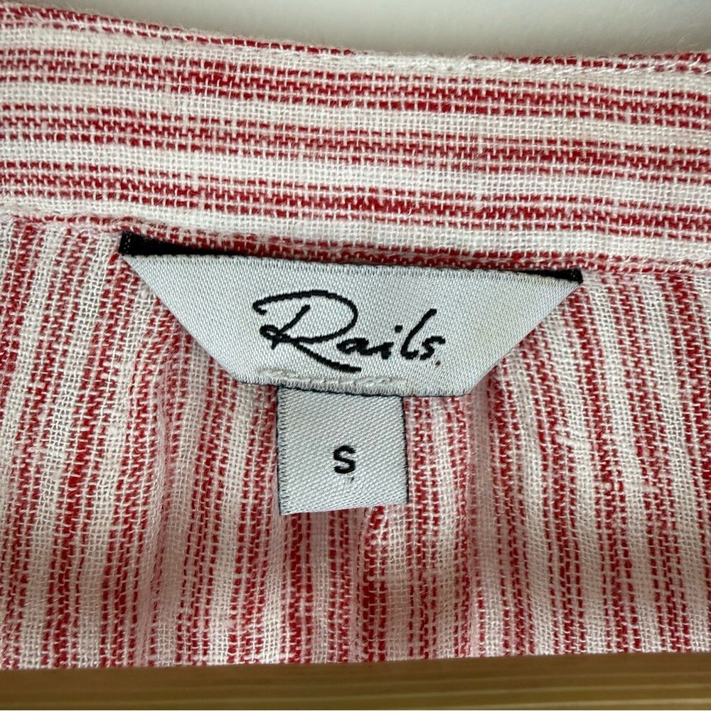 Rails Marti Scarlet Stripe Blouse Women's Size Small Linen Blend - Picture 5 of 7